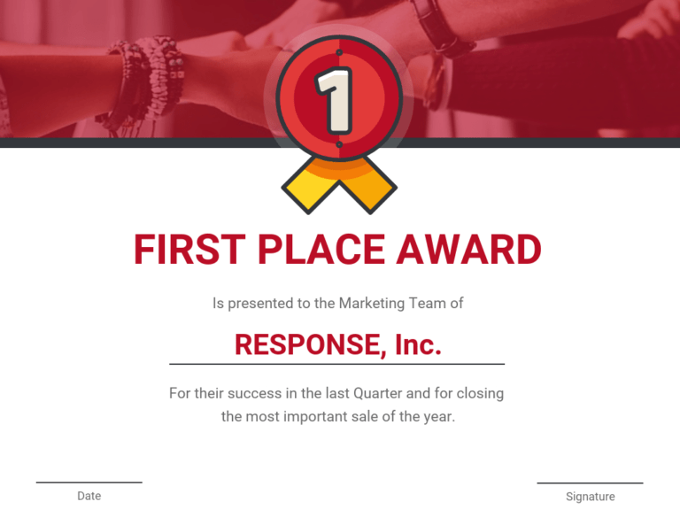 First Place Award Certificate Template Great Sample Templates