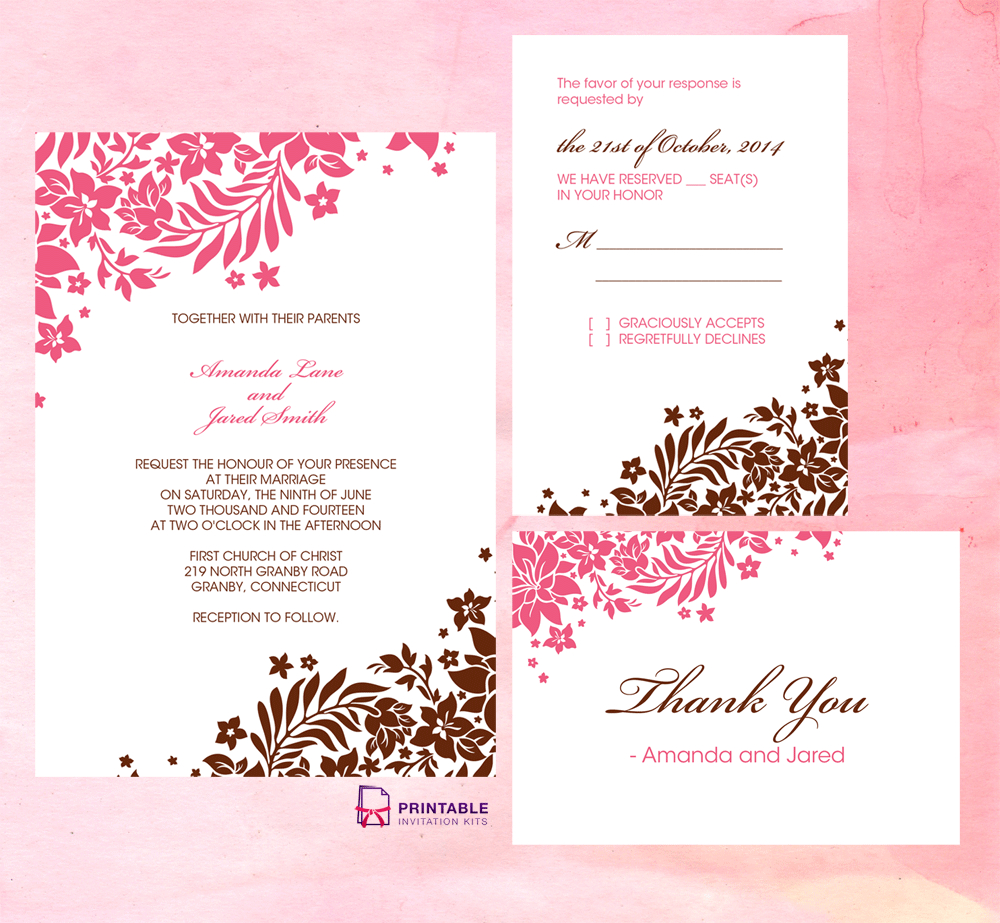 Foliage Borders Invitation, Rsvp And Thank You Cards With Regard To Church Wedding Invitation Card Template