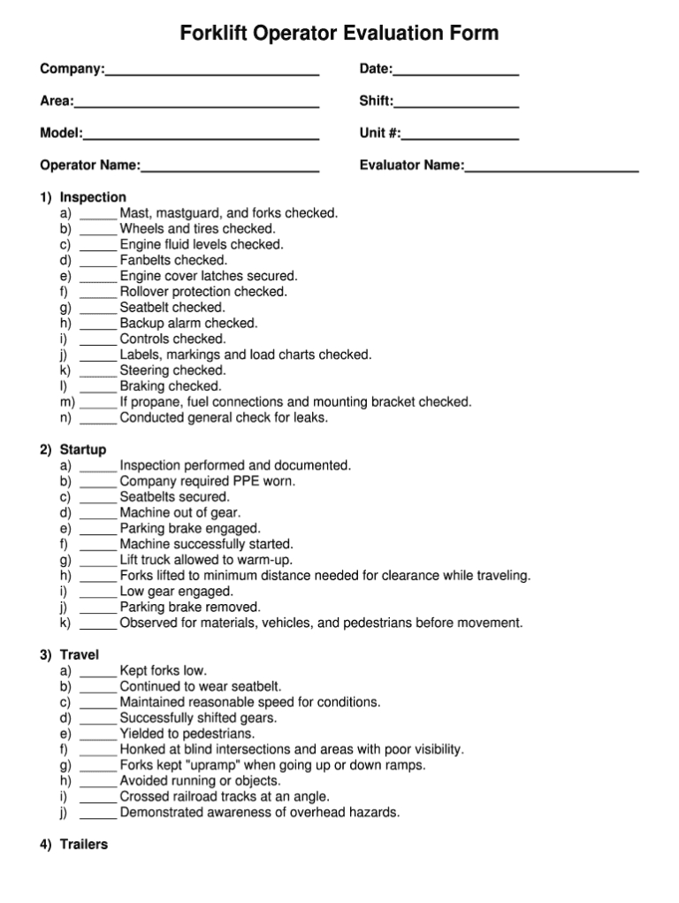 Forklift Operator Evaluation Forms – Fill Online, Printable Regarding ...