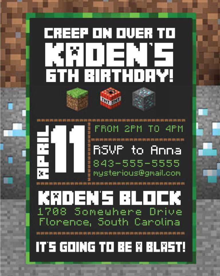 Minecraft Birthday Card Template Free