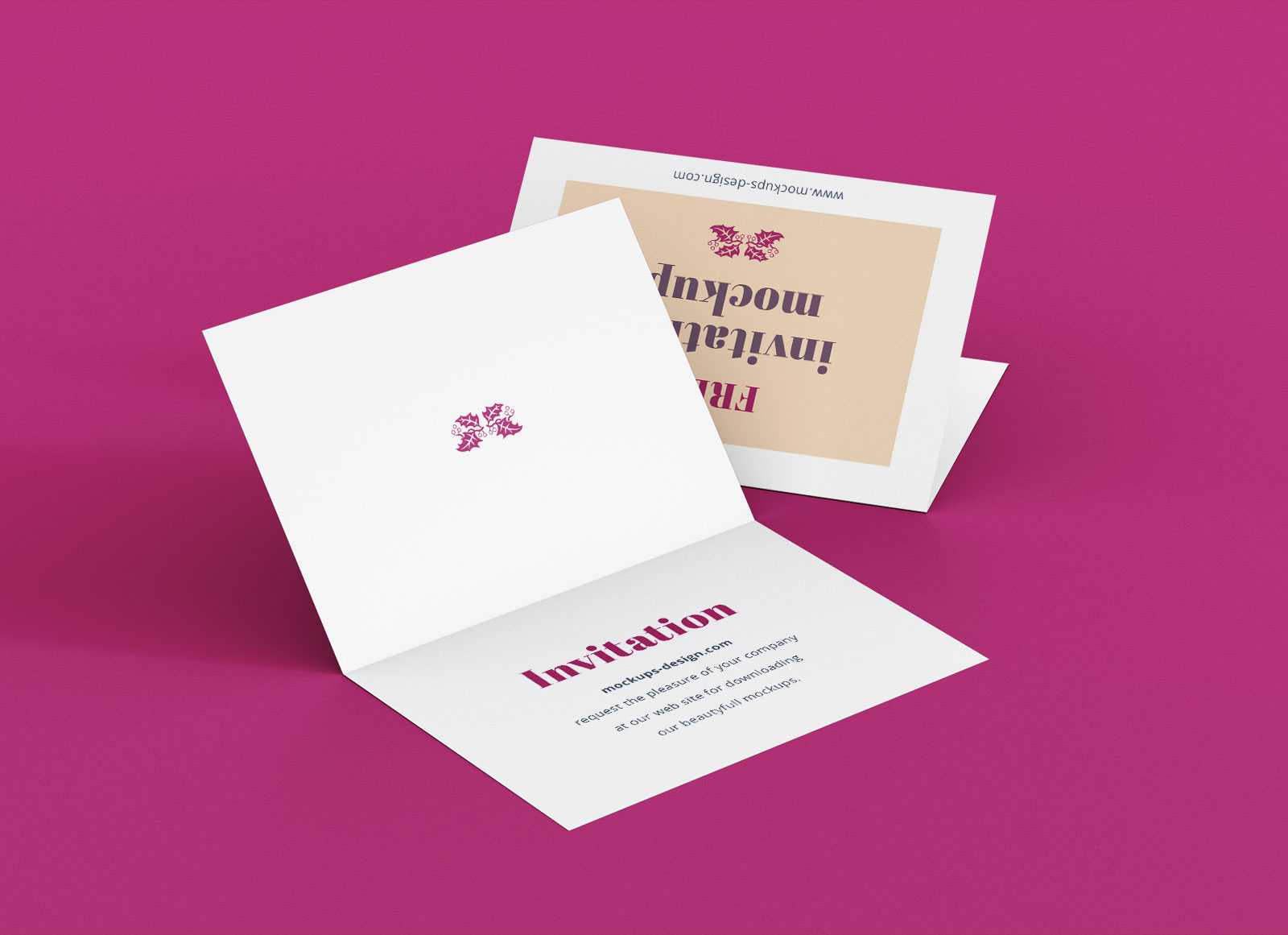 Free A7 Bi Fold Greeting / Invitation Card Mockup Psd Set For Card Folding Templates Free