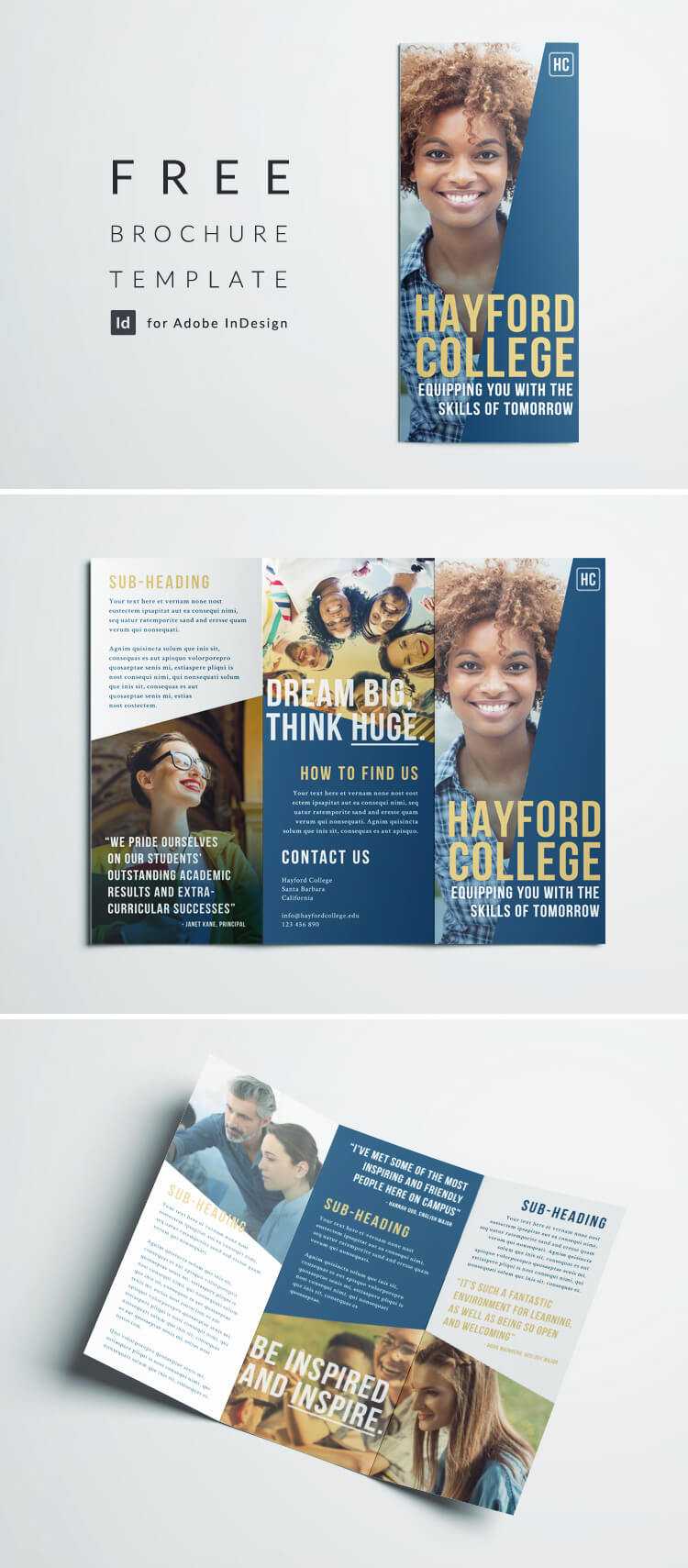 Free College Brochure Template | Simple Tri Fold Design With Regard To Tri Fold School Brochure Template