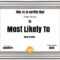Free Customizable "most Likely To Awards" Intended For Free Printable Funny Certificate Templates