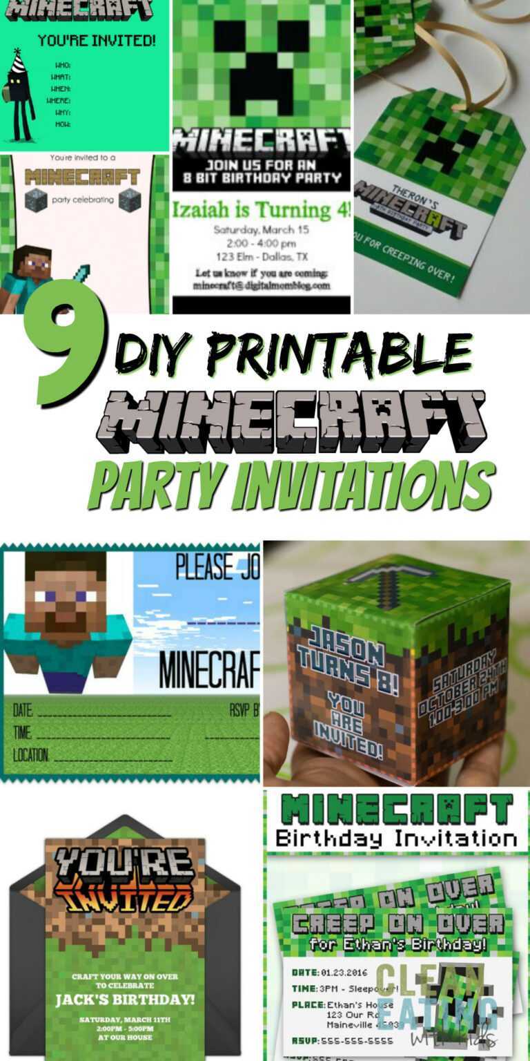 Free Diy Printable Minecraft Birthday Invitation Clean With Regard To Minecraft Birthday Card 