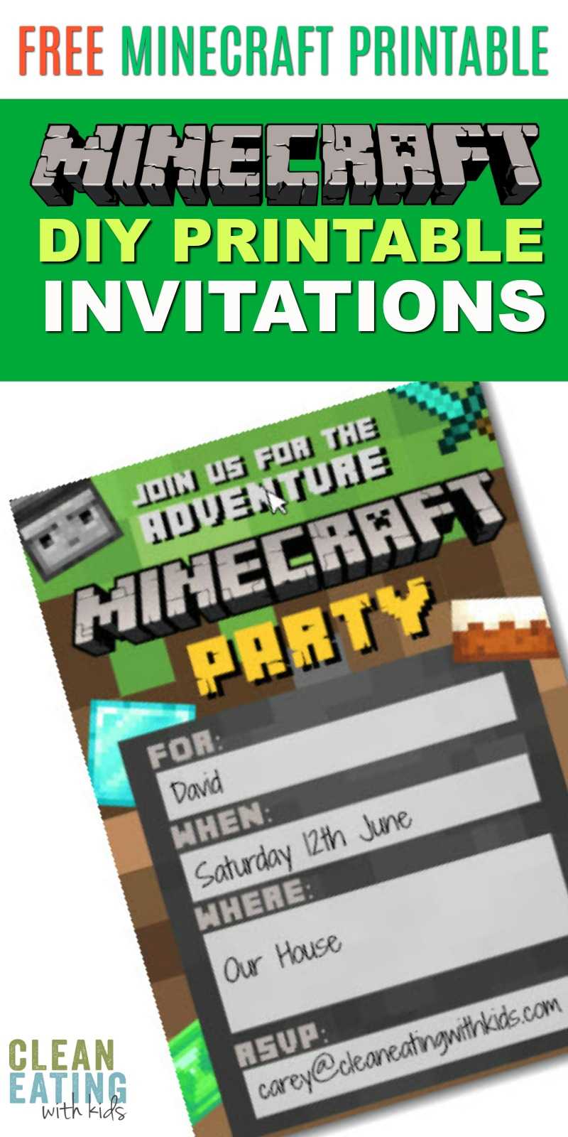 Free Diy Printable Minecraft Birthday Invitation – Clean With Regard To Minecraft Birthday Card Template