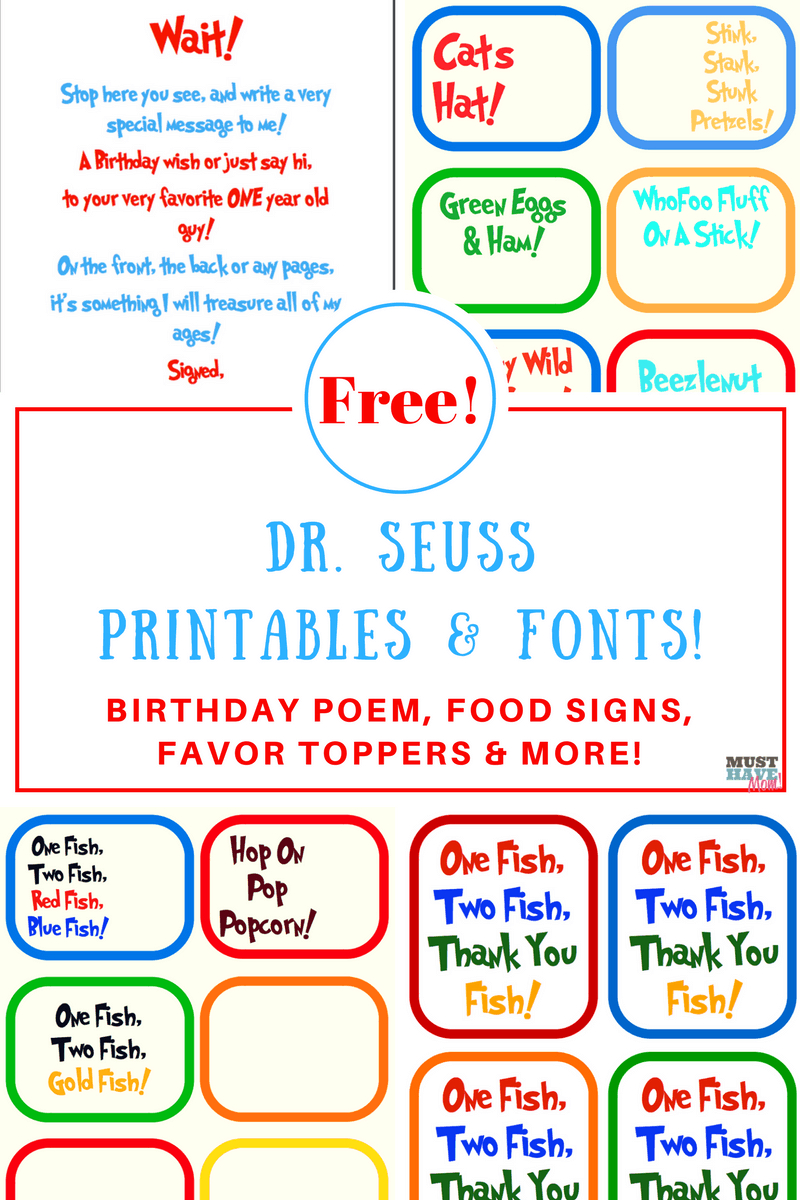 Free Dr. Seuss Printables & Fonts! For Dr Seuss Birthday Card Template