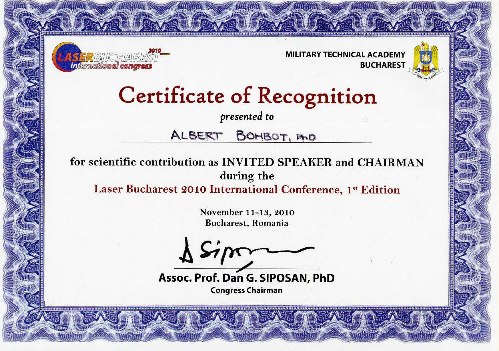 certificate of presentation conference