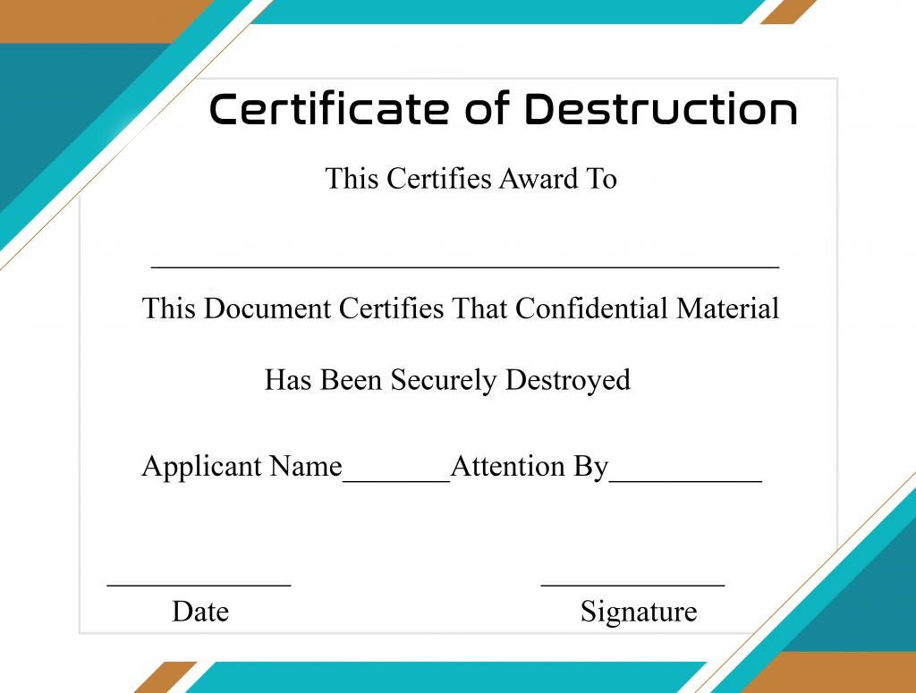 Free Printable Certificate Of Destruction Sample Throughout Certificate