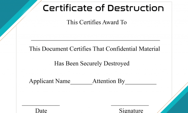 Free Printable Certificate Of Destruction Sample with Free Certificate Of Destruction Template