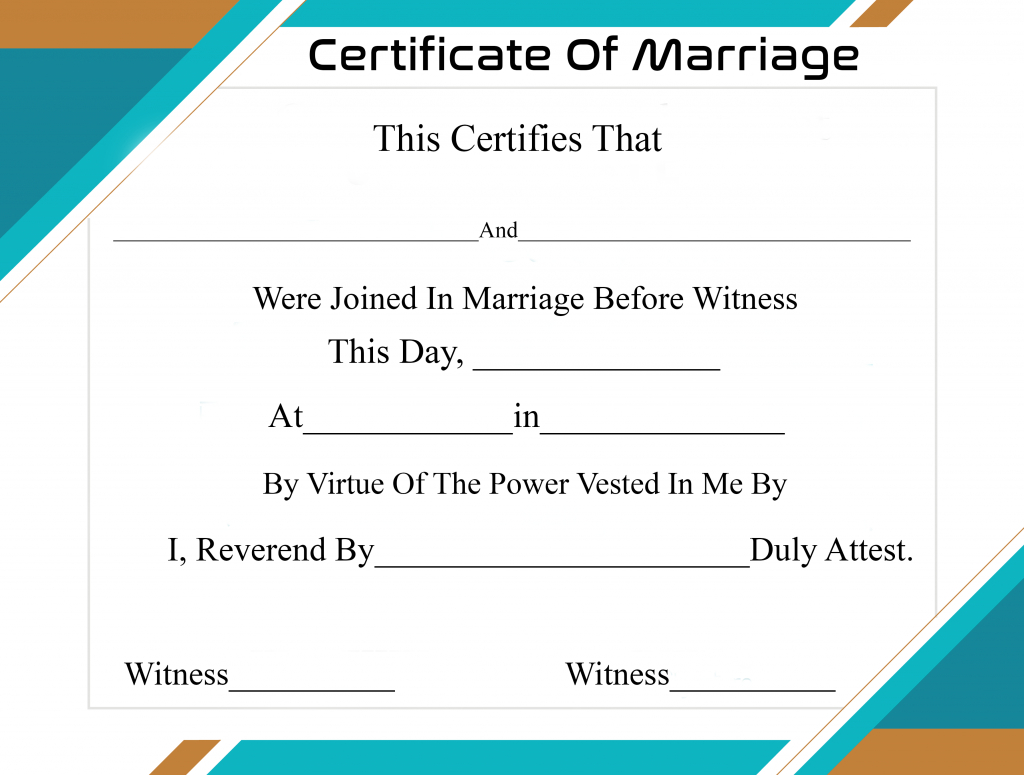 Free Printable Certificate Of Marriage Template Within Blank Marriage Certificate Template