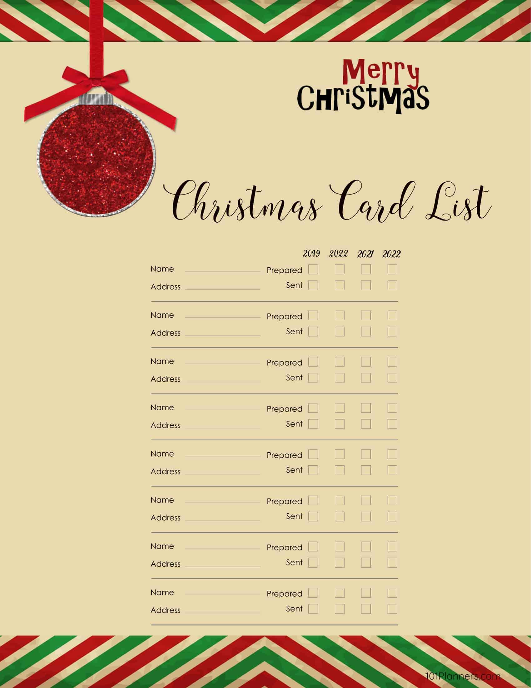 Free Printable Christmas Gift List Template For Christmas Card List Template