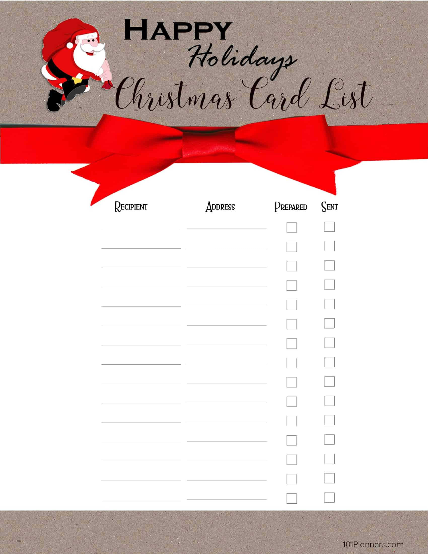 Free Printable Christmas Gift List Template Inside Christmas Card List Template