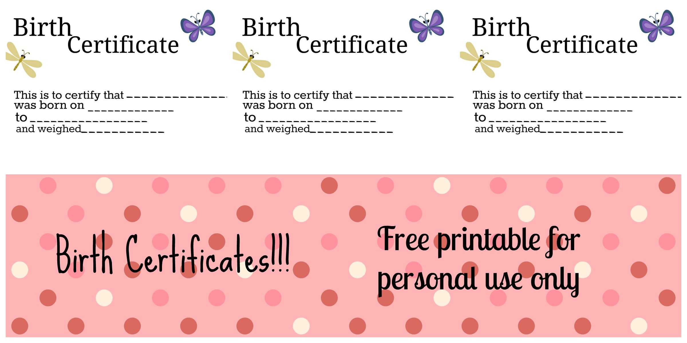 Free Printable: Doll Birth Certificates And Announcements For Baby Doll Birth Certificate Template