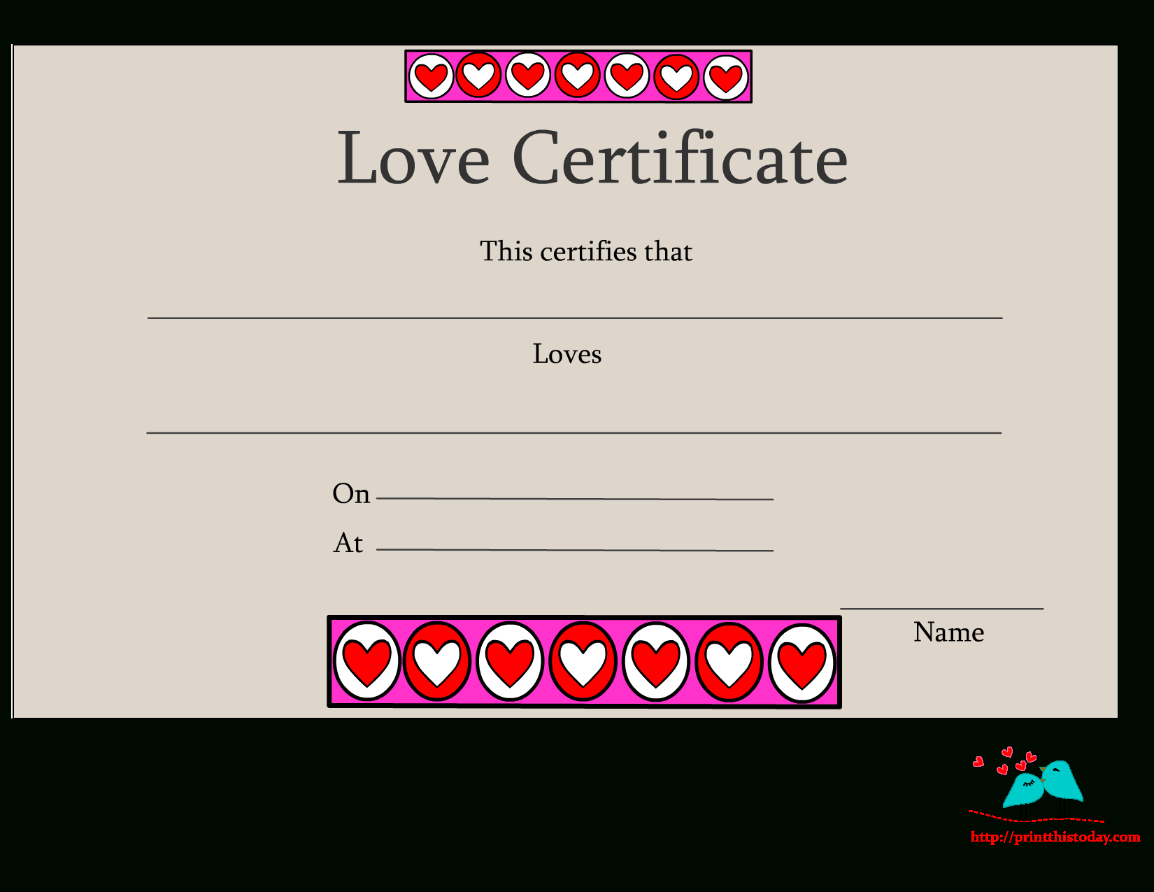 Free Printable Love Certificates Throughout Love Certificate Templates