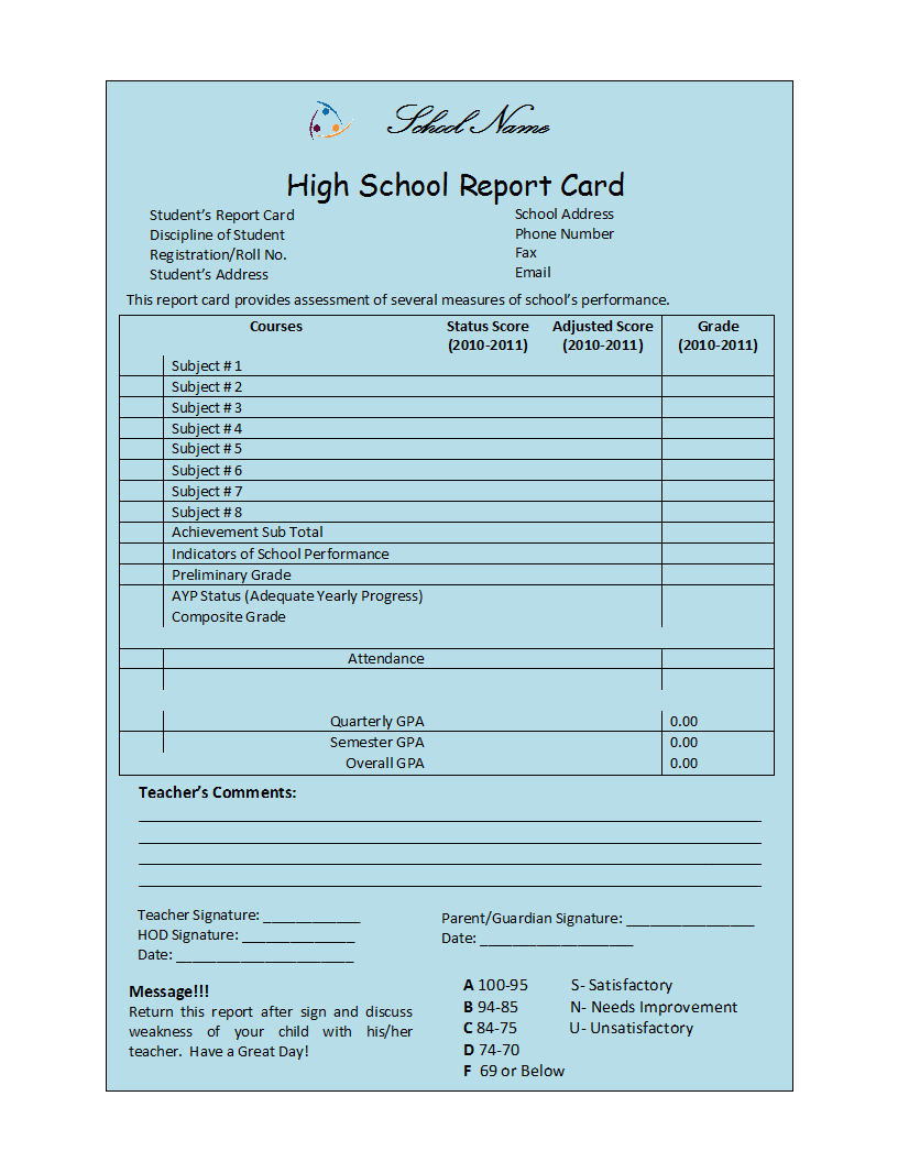 Free Printable Report Templates Intended For Result Card Template
