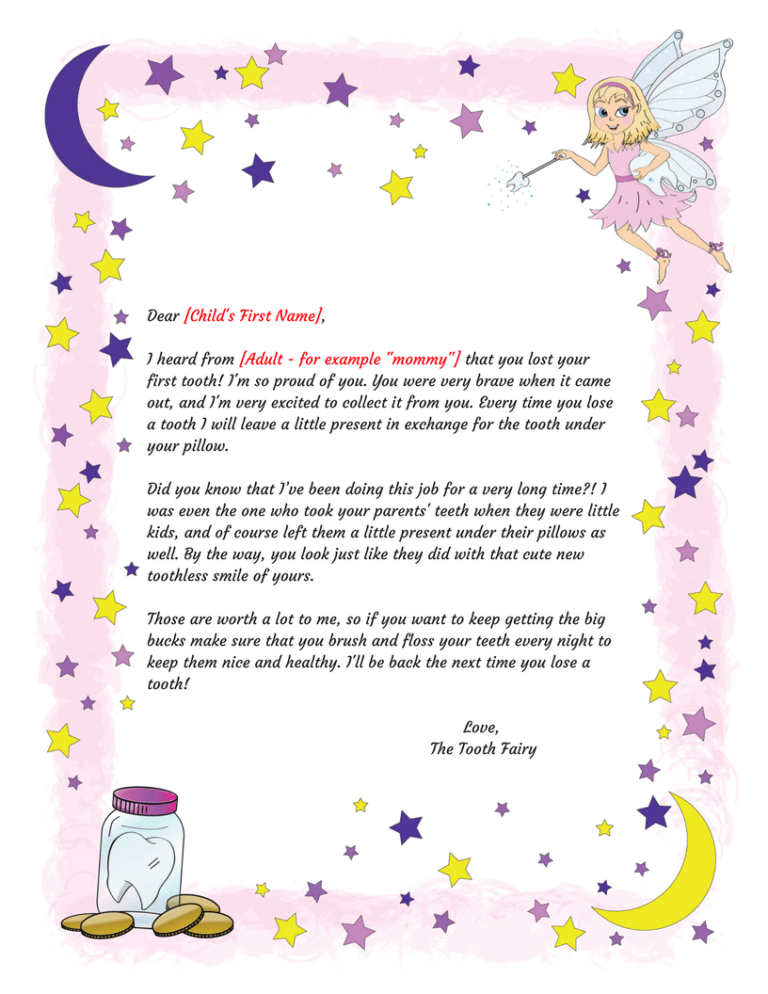 free letter from the tooth fairy template