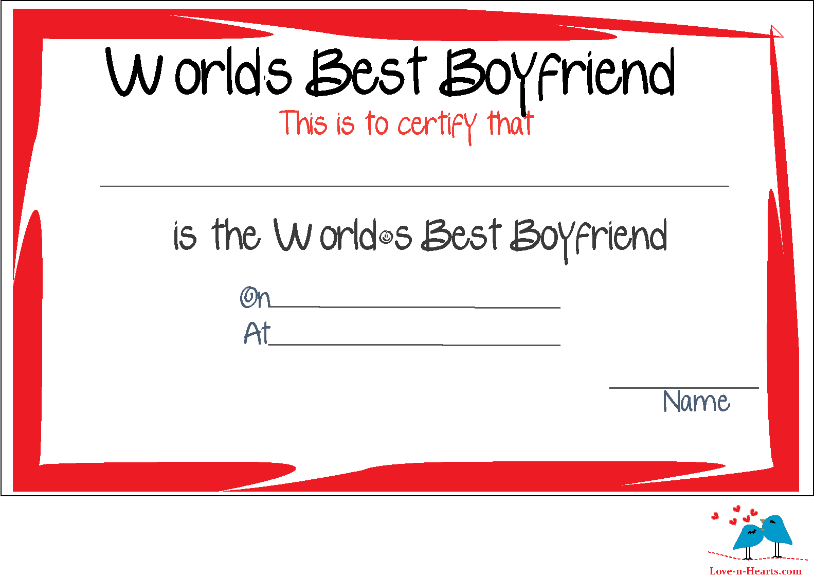 Free Printable World's Best Boyfriend Certificates With Regard To Free Printable Funny Certificate Templates