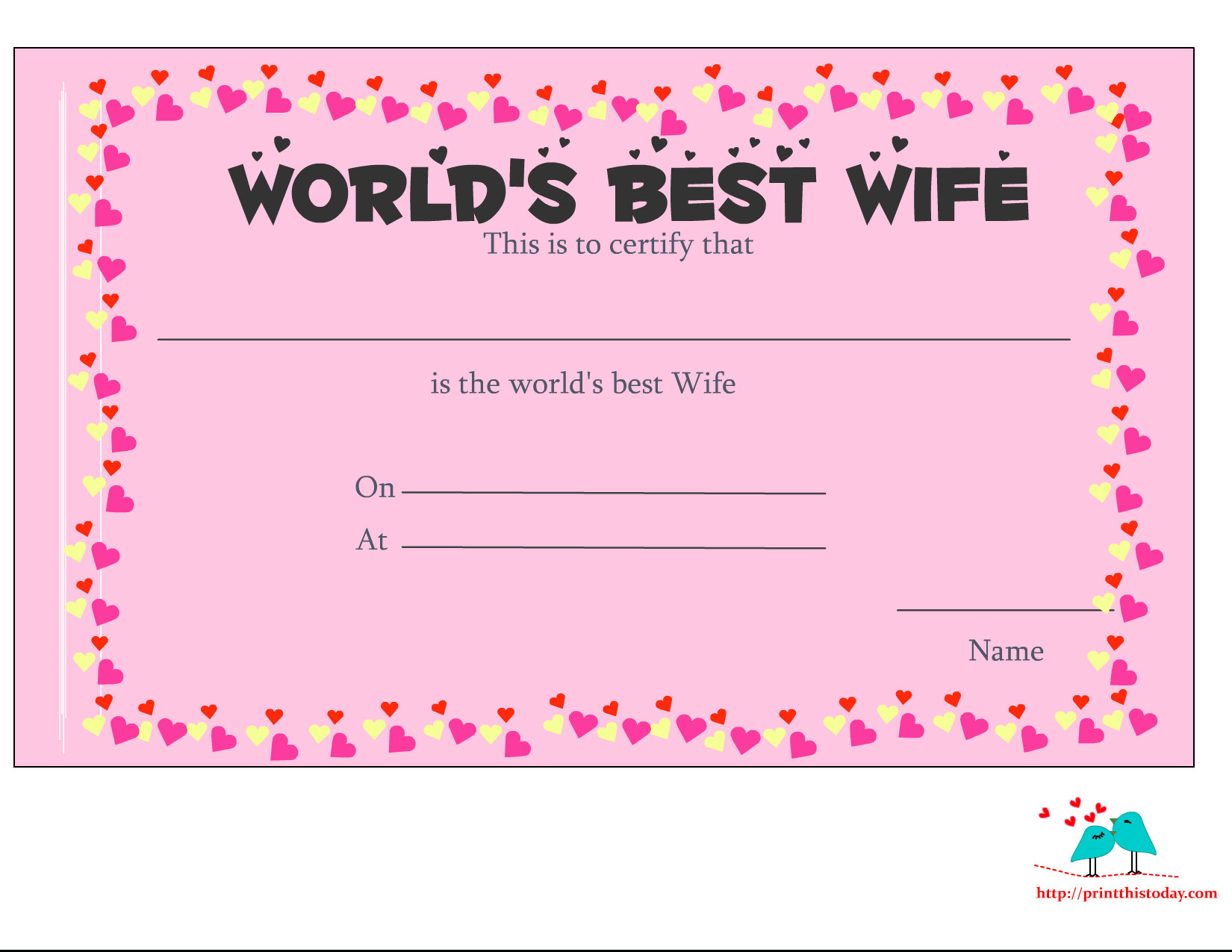 Free Printable World's Best Wife Certificates Within Love Certificate ...