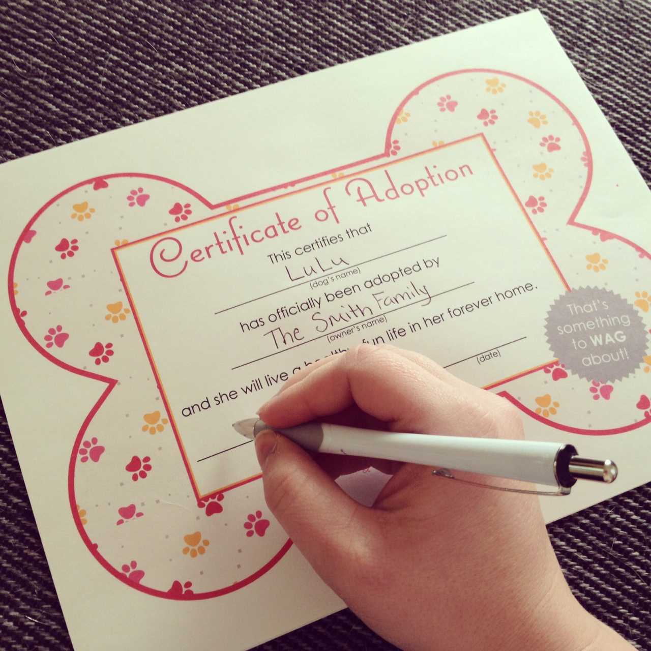 Free Printables} Dog Adoption Certificates | Big Dot Of Intended For Toy Adoption Certificate Template