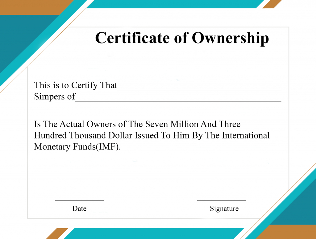 Free Sample Certificate Of Ownership Templates | Certificate Intended For Certificate Of Ownership Template