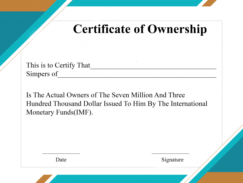 Free Sample Certificate Of Ownership Templates | Certificate Within Ownership Certificate Template