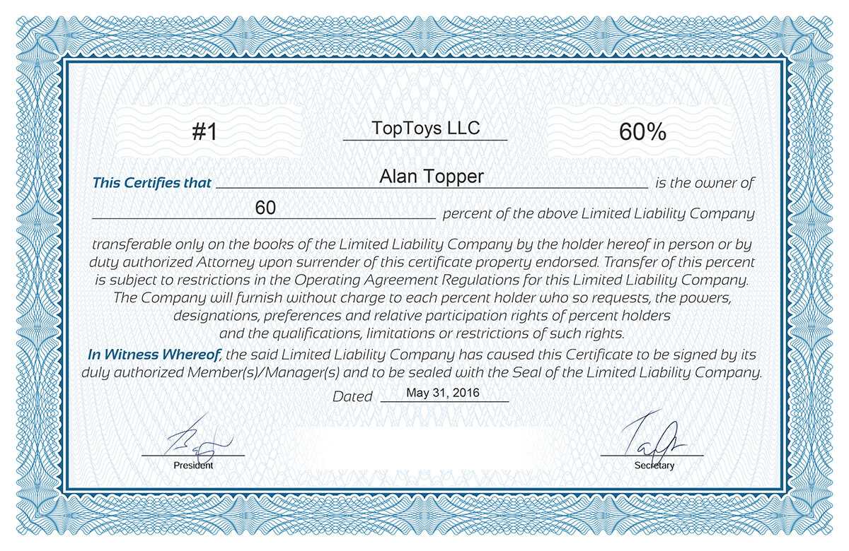 Free Stock Certificate Online Generator With Llc Membership Certificate Template Word