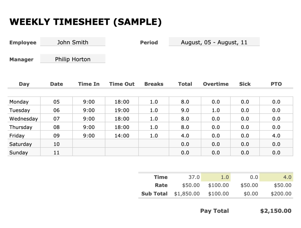 Free Time Card Calculator & Weekly Timesheet Tools Intended For Weekly Time Card Template Free
