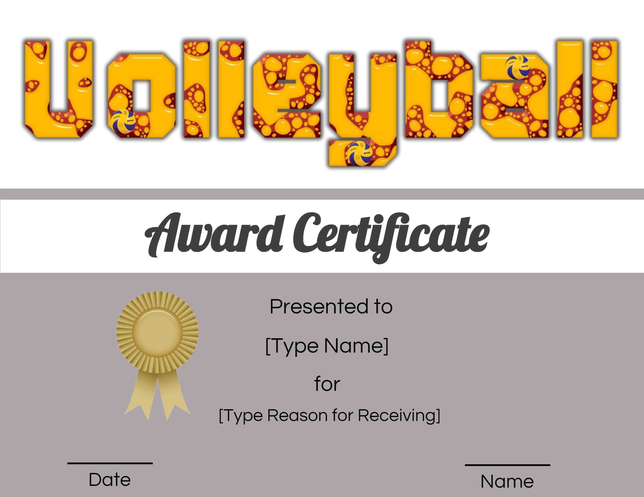 Free Volleyball Certificate | Edit Online And Print At Home Inside Rugby League Certificate Templates