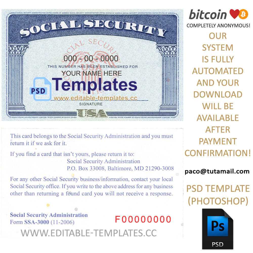 Fully editable ssn usa psd template for social security