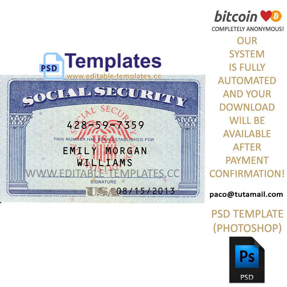 Fully Editable Ssn Usa Psd Template Within Editable Social Security