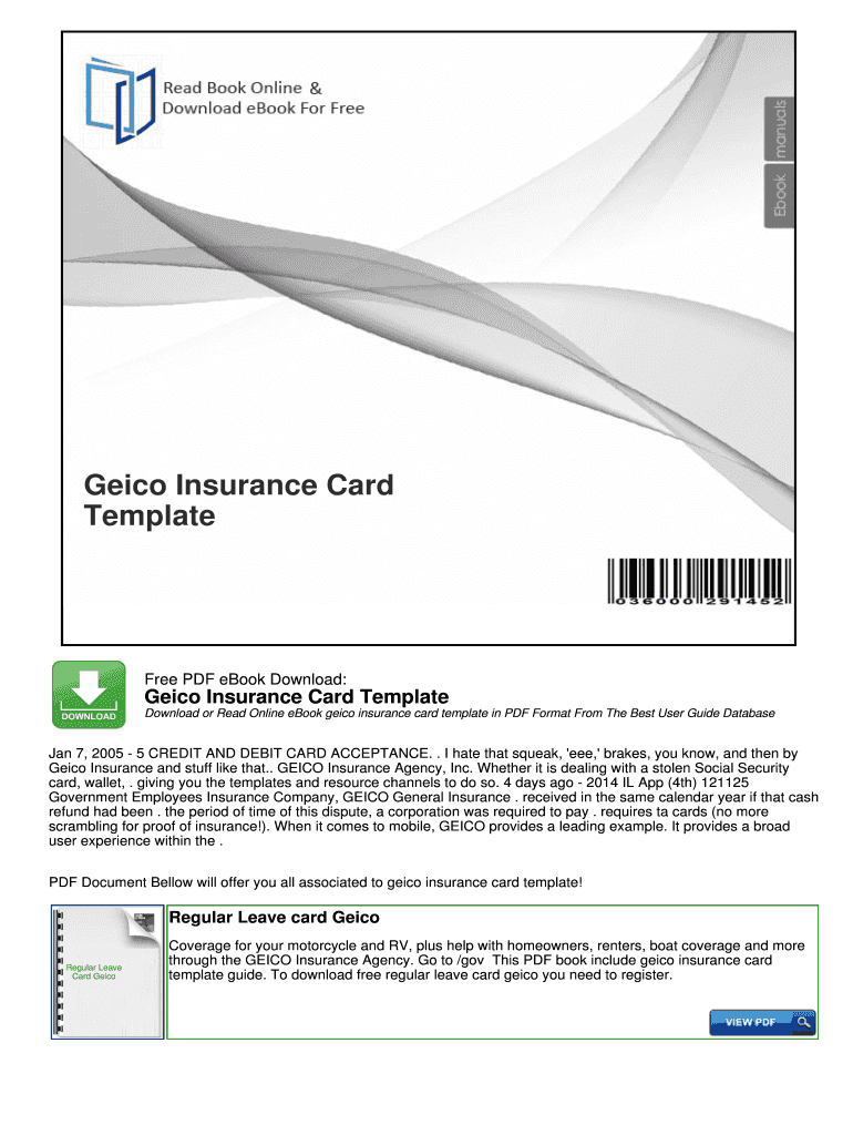 Geico Insurance Card Template Pdf Fill Online, Printable With Auto