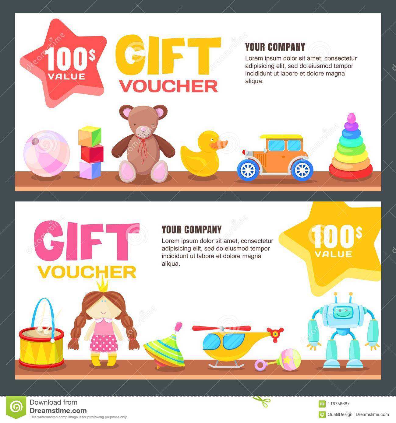 Gift Card, Voucher, Certificate Or Coupon Vector Design In Kids Gift Certificate Template