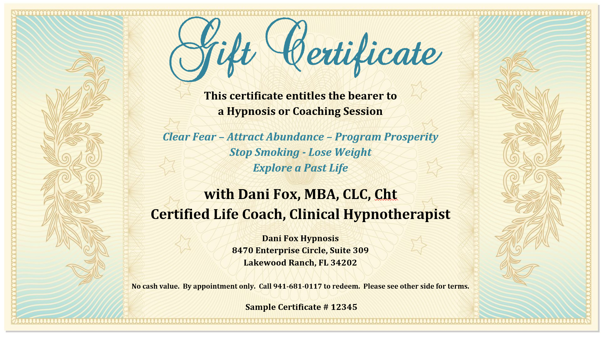 Gift Certificate – Dani Fox Hypnosis With Regard To Sample With Regard To This Certificate Entitles The Bearer Template