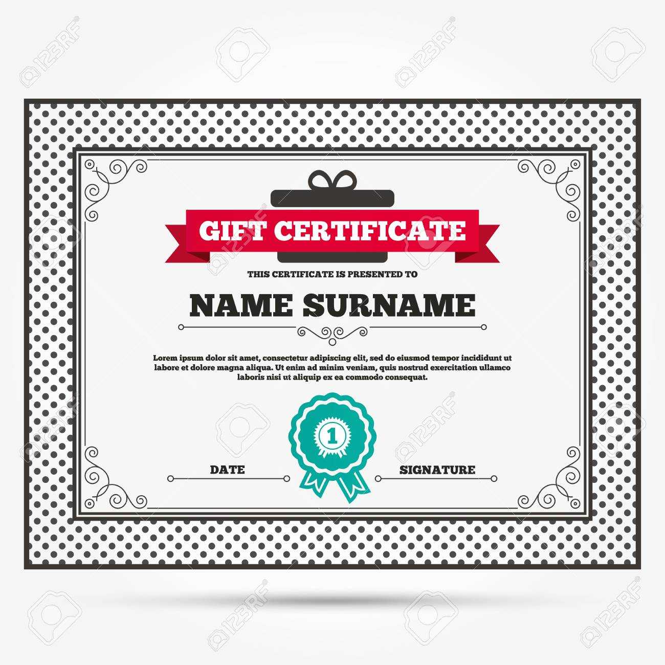 Gift Certificate. First Place Award Sign Icon. Prize For Winner.. Regarding First Place Certificate Template