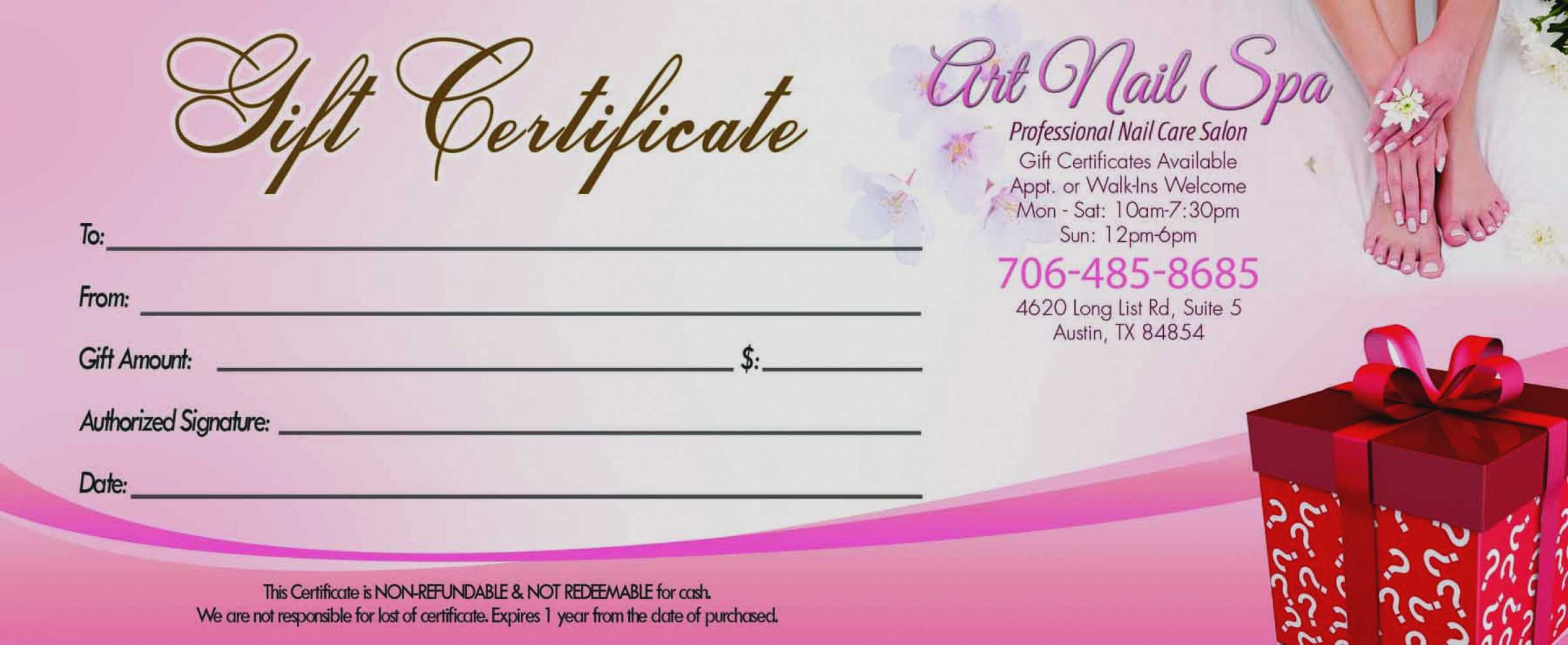 Gift Certificate Template For Nail Salon Throughout Salon Gift Certificate Template