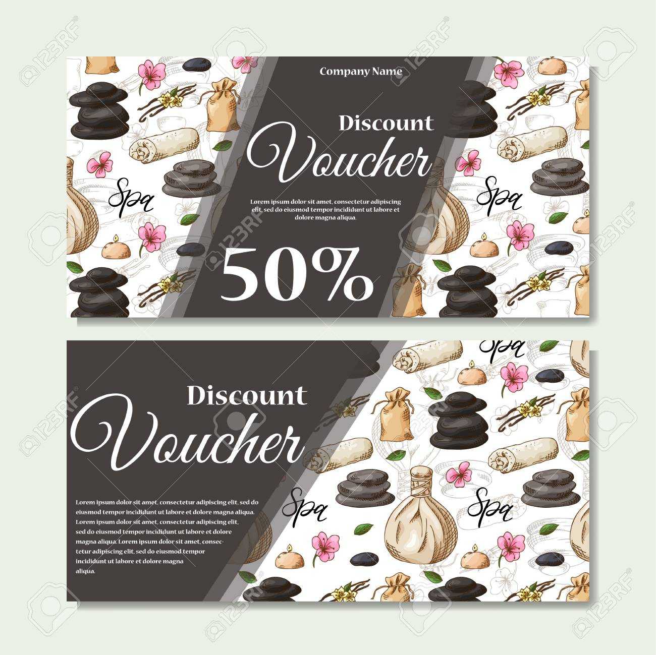 Gift Voucher Template With Spa Elements In Hand Drawn Style For Salon Gift Certificate Template