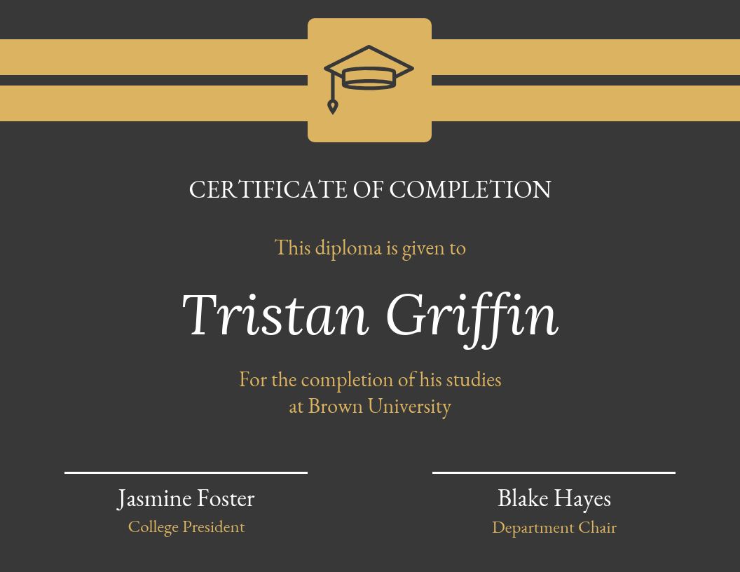 Gold Dark Certificate Of Completion Template With Regard To Hayes Certificate Templates