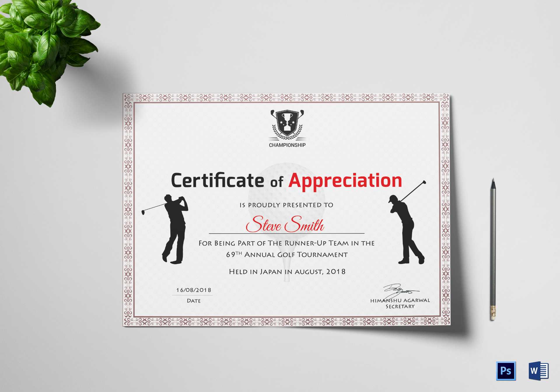 Golf Appreciation Certificate Template With Walking Certificate Templates
