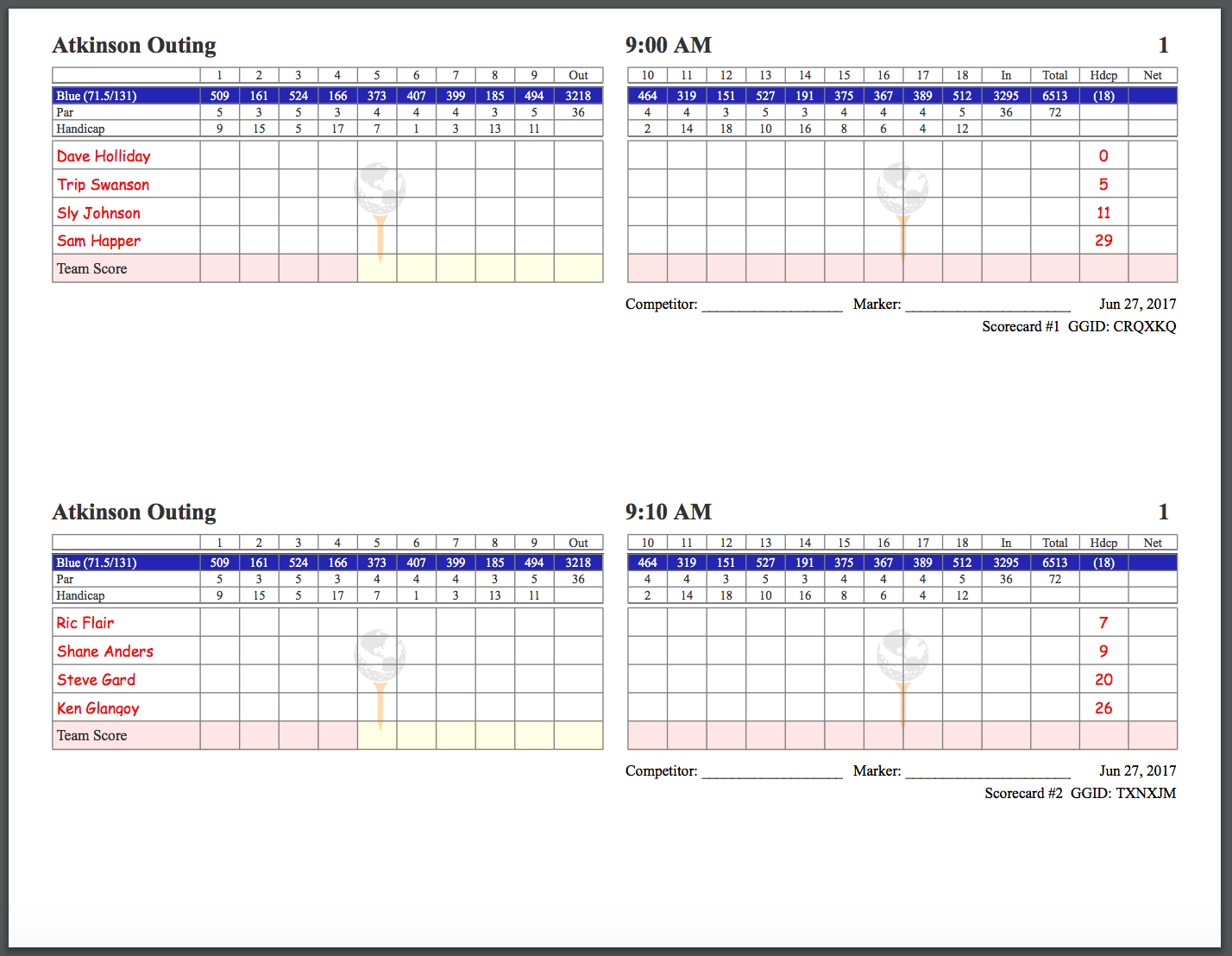 Golfgenius – Printing Scorecards (Format Tab) For Golf Score Cards Template