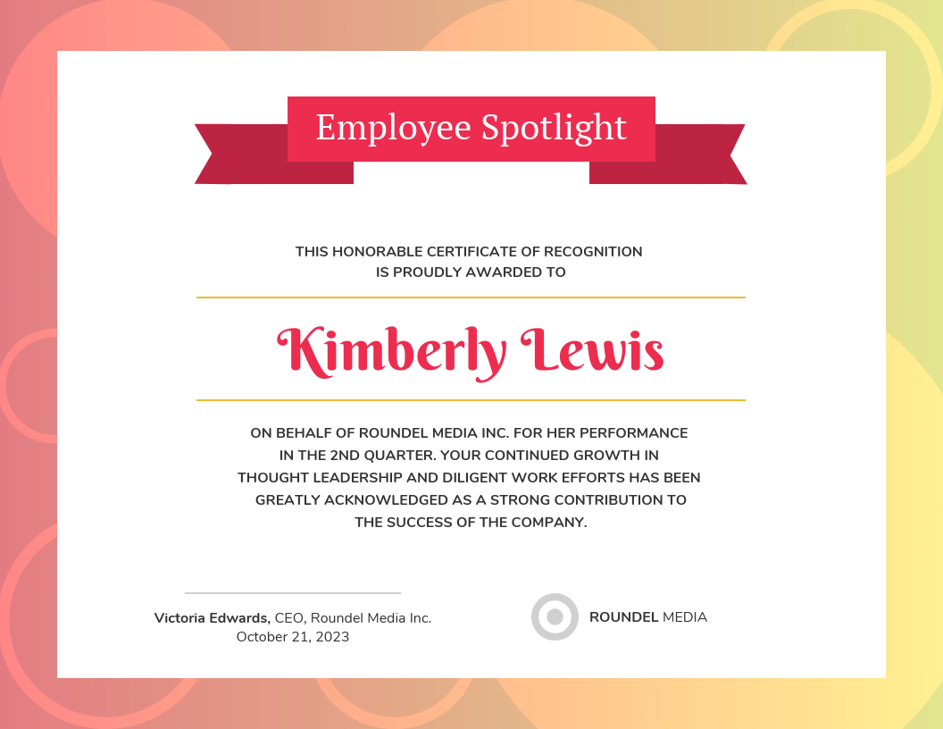 Gradient Employee Recognition Certificate Template Intended For Leadership Award Certificate Template