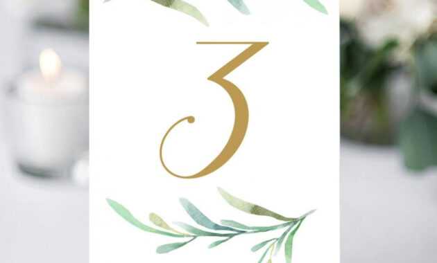 Greenery Wedding Table Numbers Template, Printable Reception within Table Number Cards Template