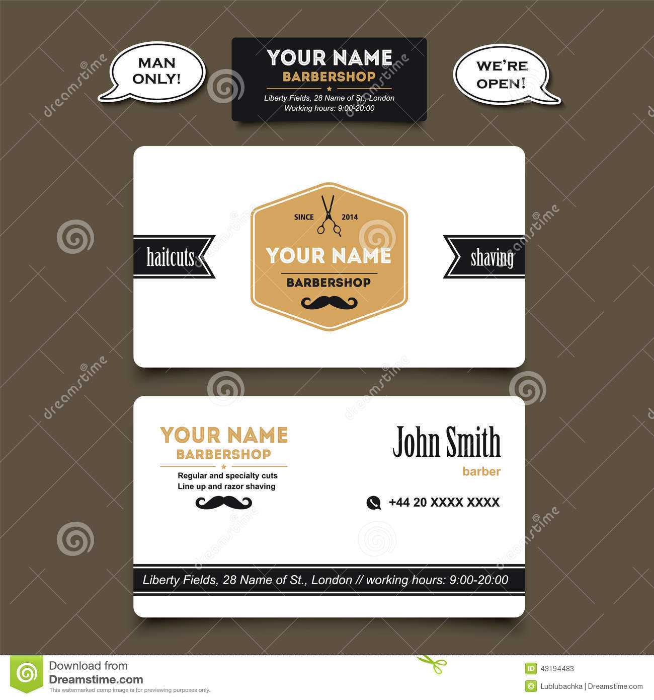 Hair Salon Barber Shop Business Card Design Template Stock Pertaining To Hairdresser Business Card Templates Free