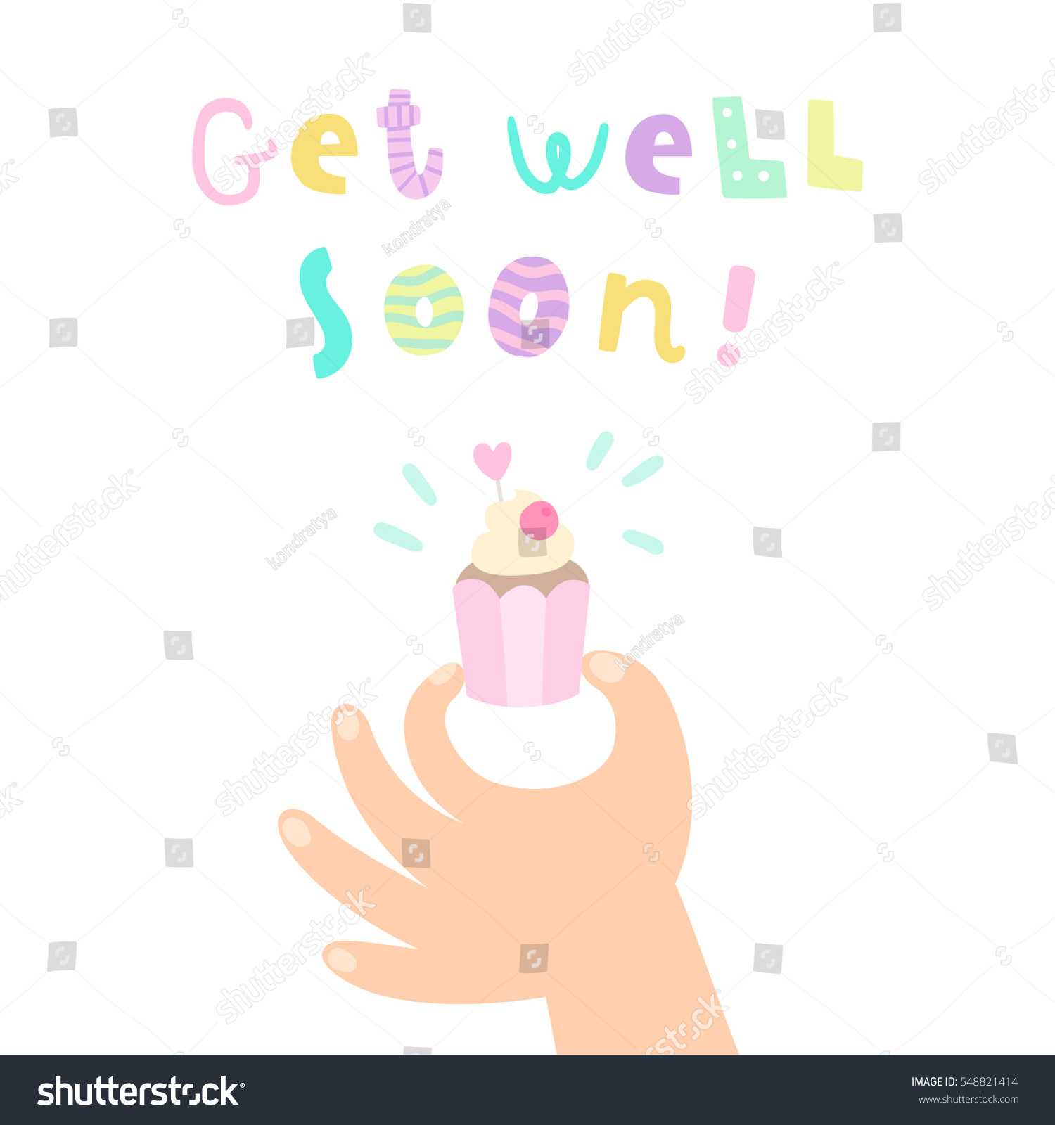 Hand Holding Cupcake Get Well Soon Stock Vector (Royalty Within Get Well Card Template