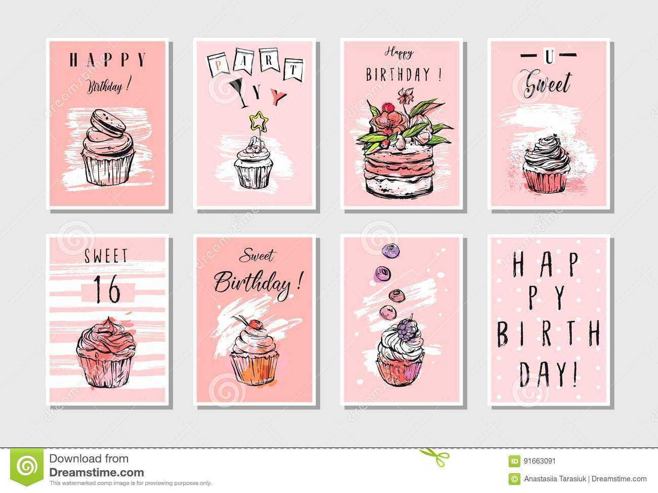 Hand Made Vector Abstract Textured Unusual Artistic Collage Within Birthday Card Collage Template