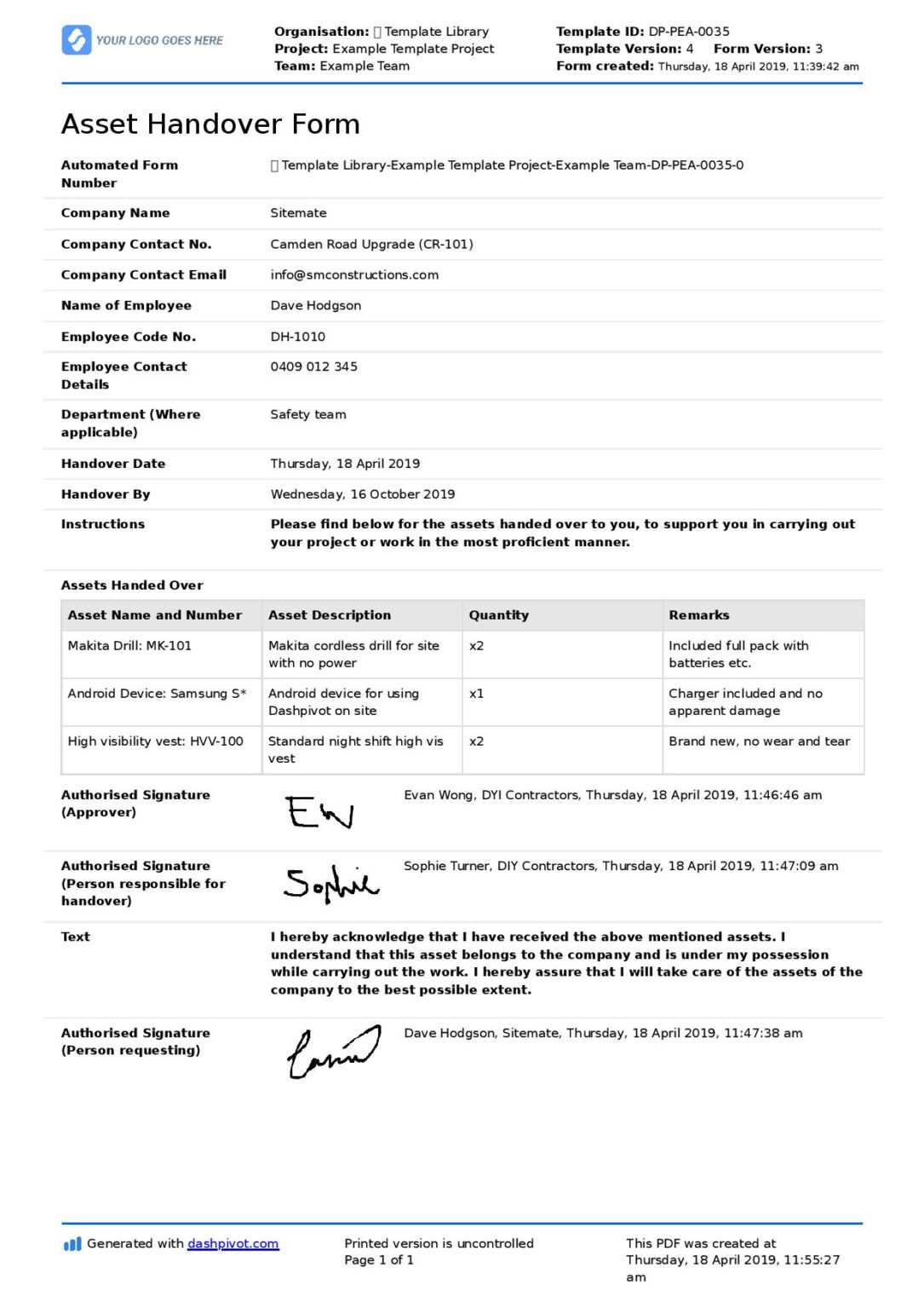 Handover Form Colona rsd7 Throughout Handover Certificate Template 