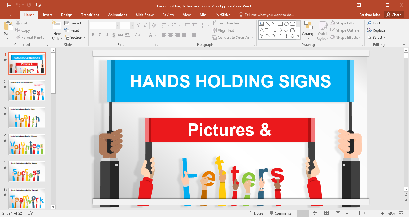 Hands Holding Letters And Signs Powerpoint Template For Powerpoint Default Template