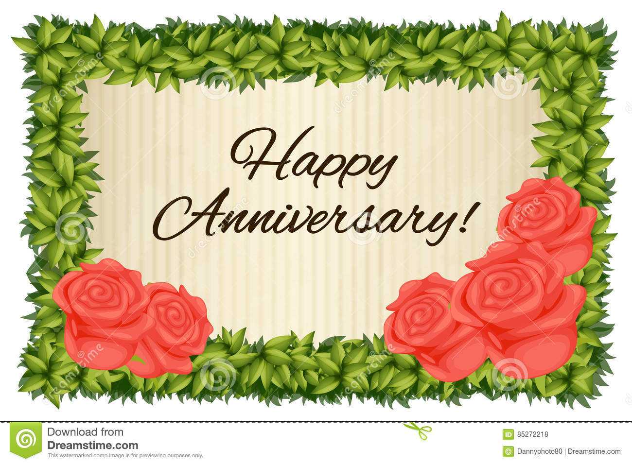Happy Anniversary Card Template With Red Roses Stock Inside Template For Anniversary Card