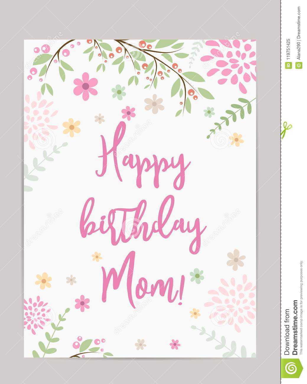 Happy Birthday Mom! Greeting Card Stock Vector For Mom Birthday Card Template