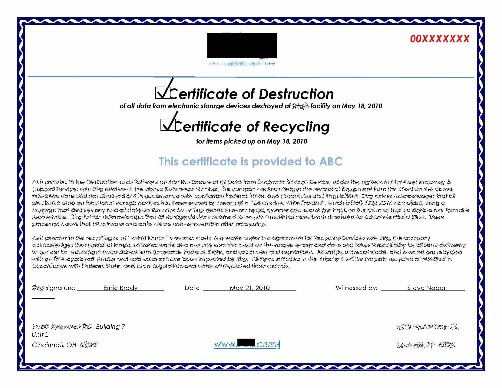 Hard Drive Destruction Certificate Template Certificate Intended
