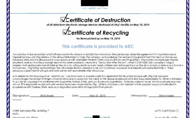 Hard Drive Destruction Certificate Template ] - Certificate intended for Hard Drive Destruction Certificate Template